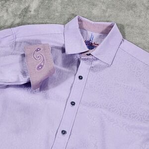 Robert Graham Shirt Mens Large Purple Long Sleeve Paisley Flip Cuff Jacquard